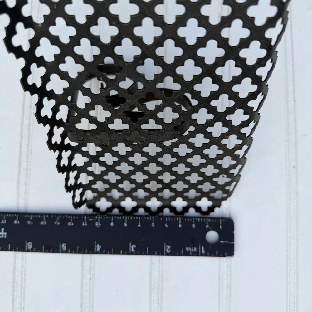 Vintage Black Wrought Iron Wall Shelf Scrollwork Brackets Perforated Metal Decor